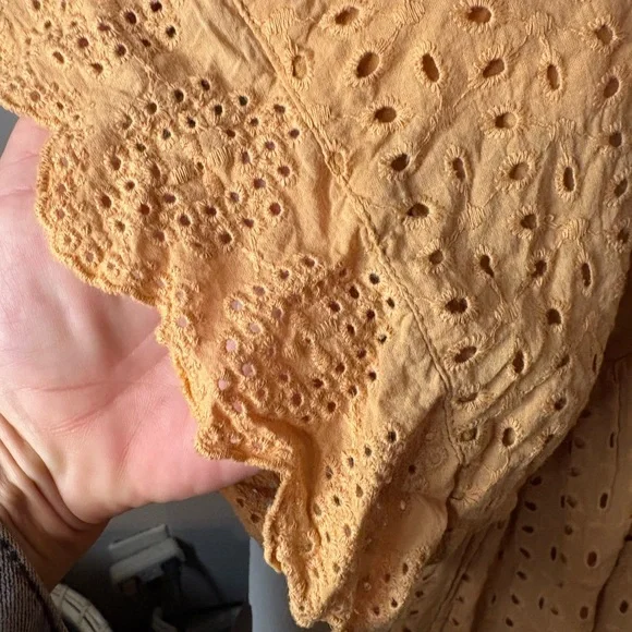 Mustard Seed Eyelet Lace Babydoll Top | Boho Cottagecore Blouse | Size M - Picture 4 of 4
